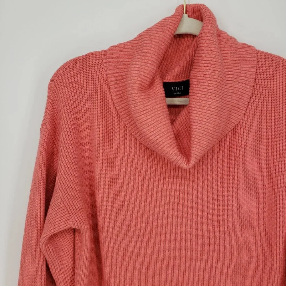 Vici Cowl Neck Balloon Sleeve Pullover Sweater S Ribbed Knit Relaxed Fit Coral - Picture 5 of 11